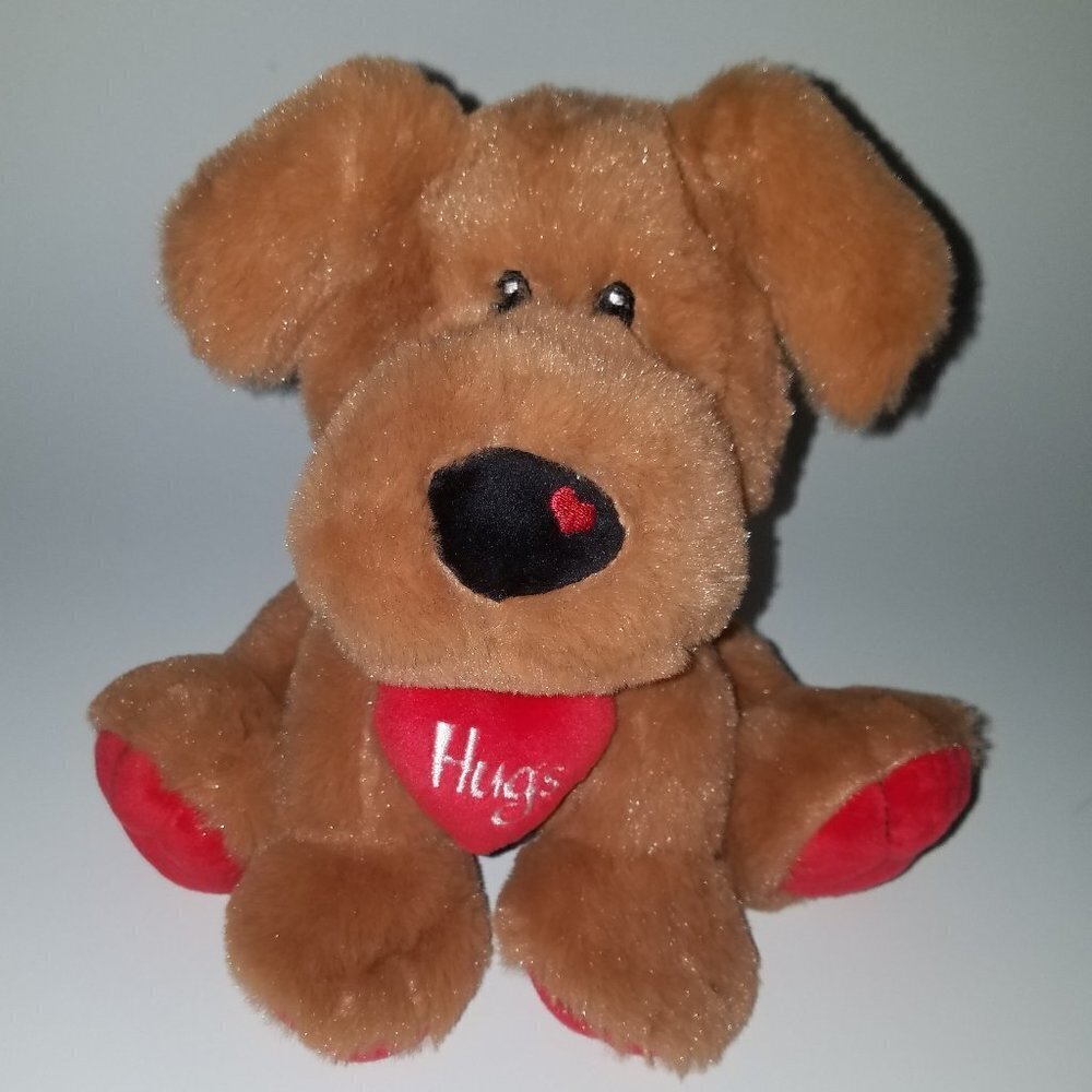 Hugs Brown Puppy Dog Plush Red Heart Valentine's Day Stuffed Animal Toy Lovey